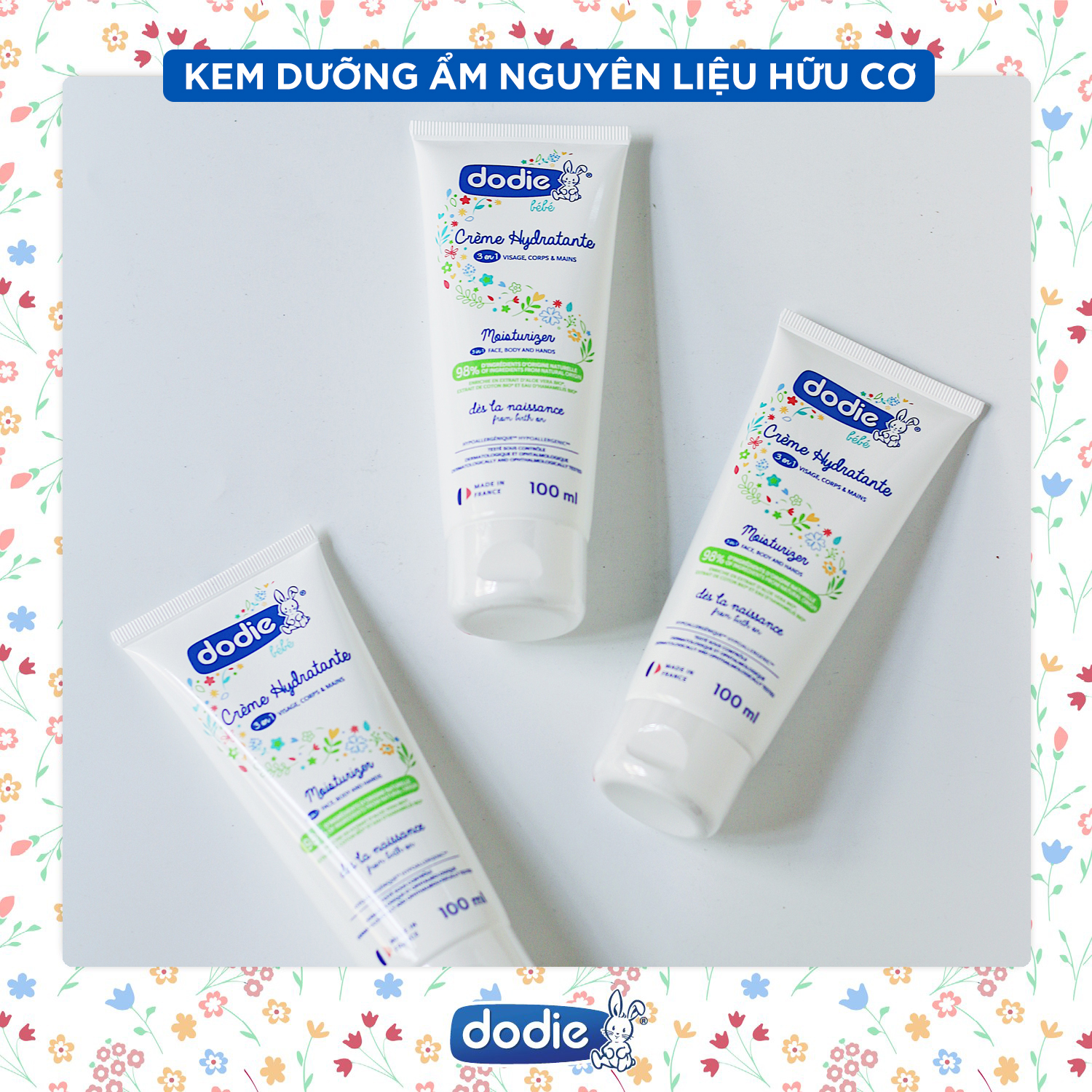 Kem Dưỡng Ẩm Cho Bé Dodie 3 Trong 1 Crème Hydrante 98% Thành Phần Tự Nhiên Cho Trẻ Từ 0M+  - Dung Tích 100ML