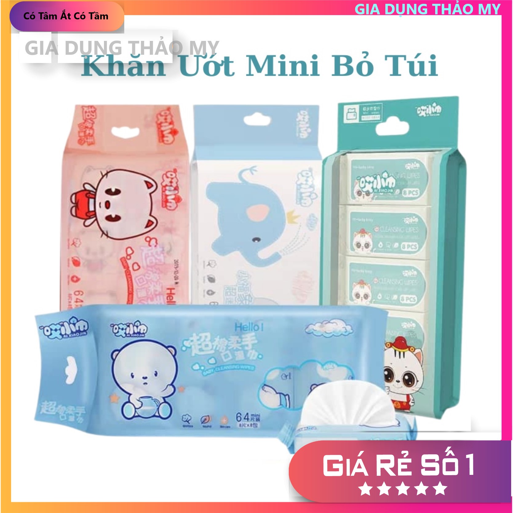 Khăn Giấy Ướt Mini Dễ Thương Bỏ Túi Tiện Lợi ( túi 8 gói ) Khăn ướt mini du lịch