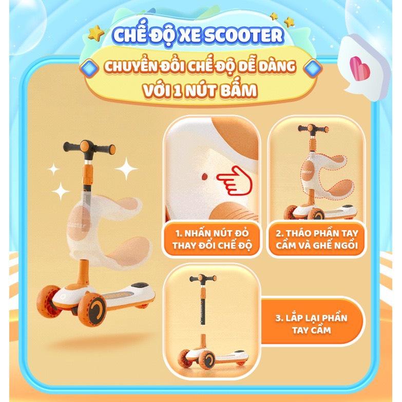 Xe trượt scooter 3 in 1 cao cấp, bảo hành 6 tháng, Xe scooter cho bé chòi chân đa năng