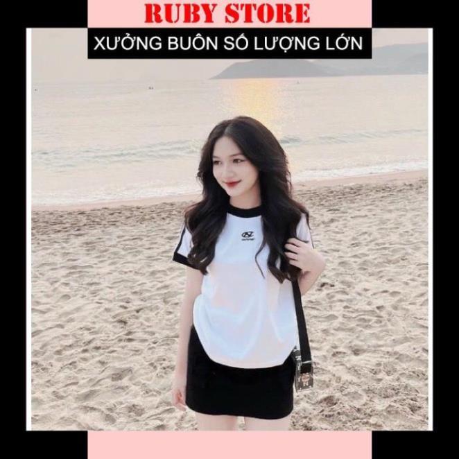 [Hàng Hot] Set Áo Thun Nữ Phối Viền Baby Tee Mix Chân Váy Trẻ Trung Năng Động️Bộ Thể Thao Logo Ngực Kèm Chân Váy Đen