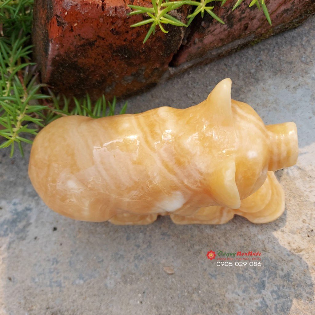 Tượng lợn đá 12 con giáp phong thủy đá ngọc hoàng long 15cm đá Non Nước