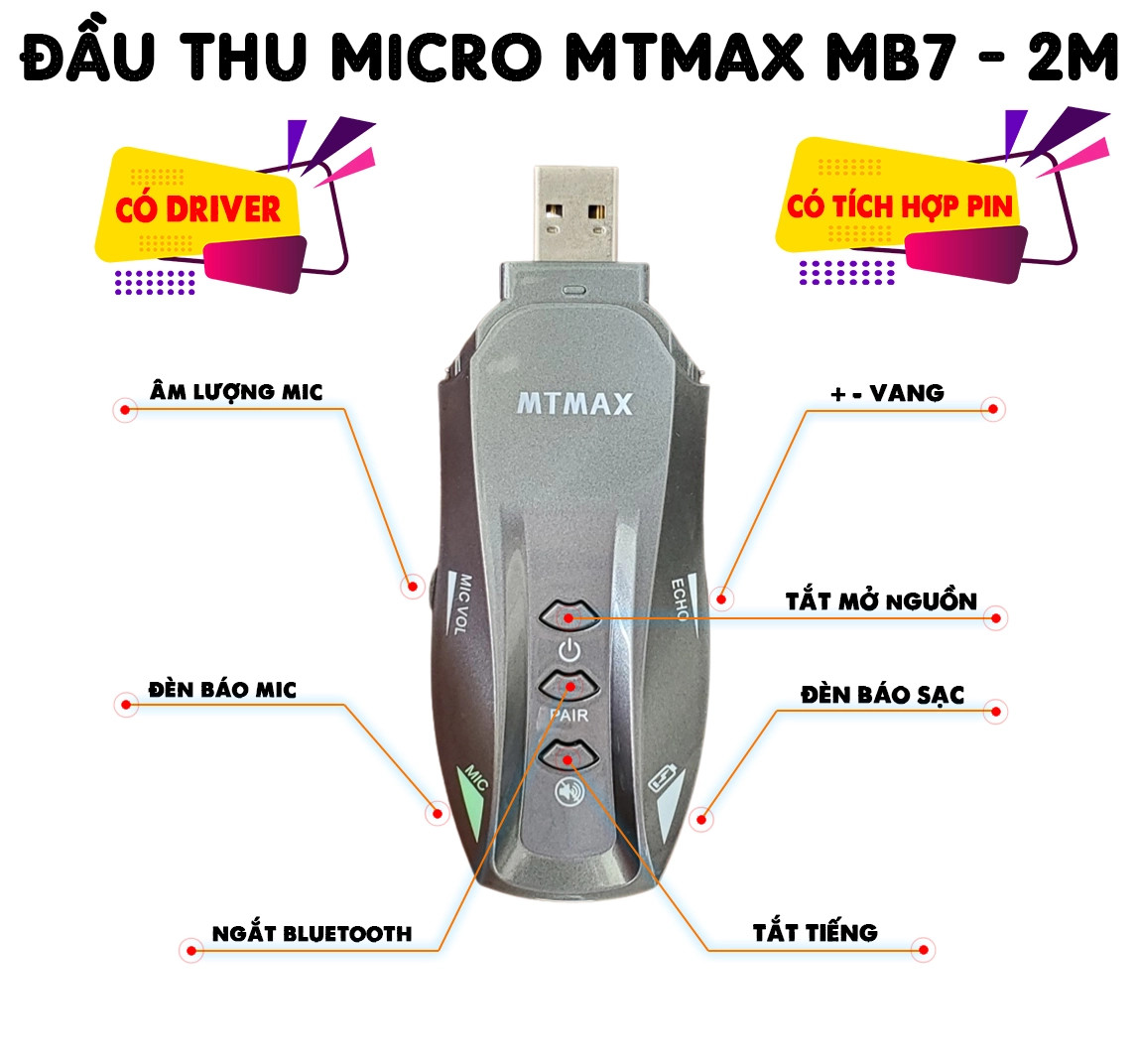 Micro karaoke dành cho ô tô MTMAX BX7 2M phiên bản mới đa năng cao cấp - Biến mọi loa nghe nhạc thành loa karaoke