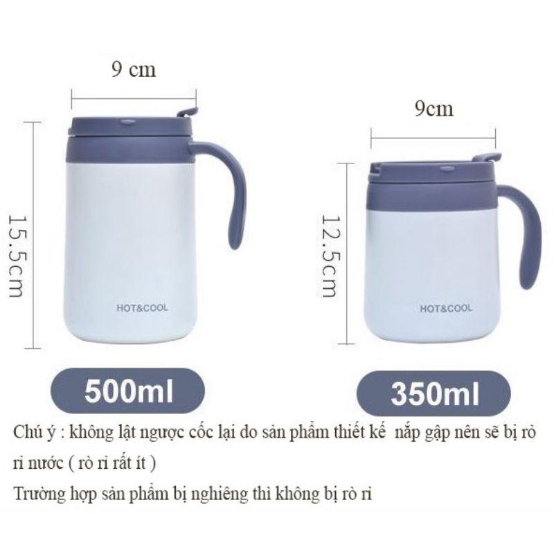 Cốc giữ nhiệt ly đựng cafe, nước uống văn phòng có tay cầm chất liệu inox 304 cao cấp sang trọng