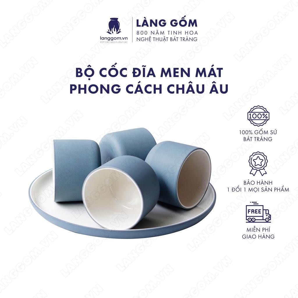 Set Cốc hình trụ không quai (lùn) + đĩa trơn - Kích thước: C6 x D8 cm - Gốm sứ Bát Tràng - langgom.vn