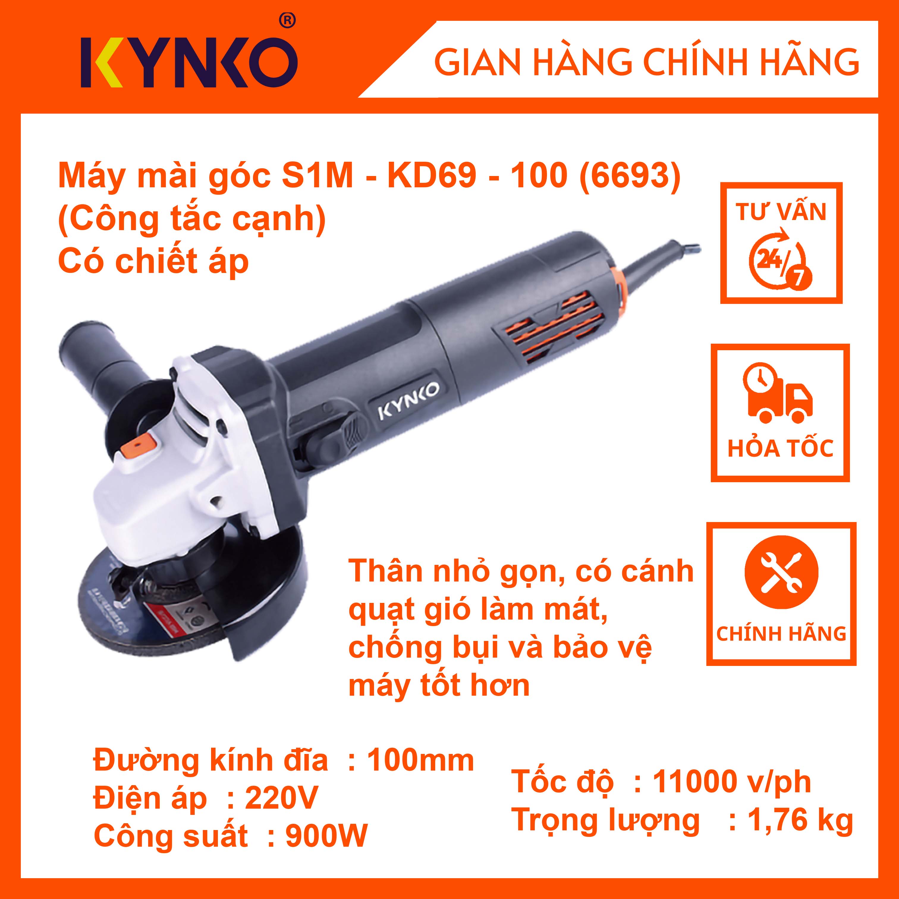 Máy mài 100 - KD69 cầm tay chất lượng chính hãng Kynko S1M-KD69-100 #6692 cầm tay chính hãng