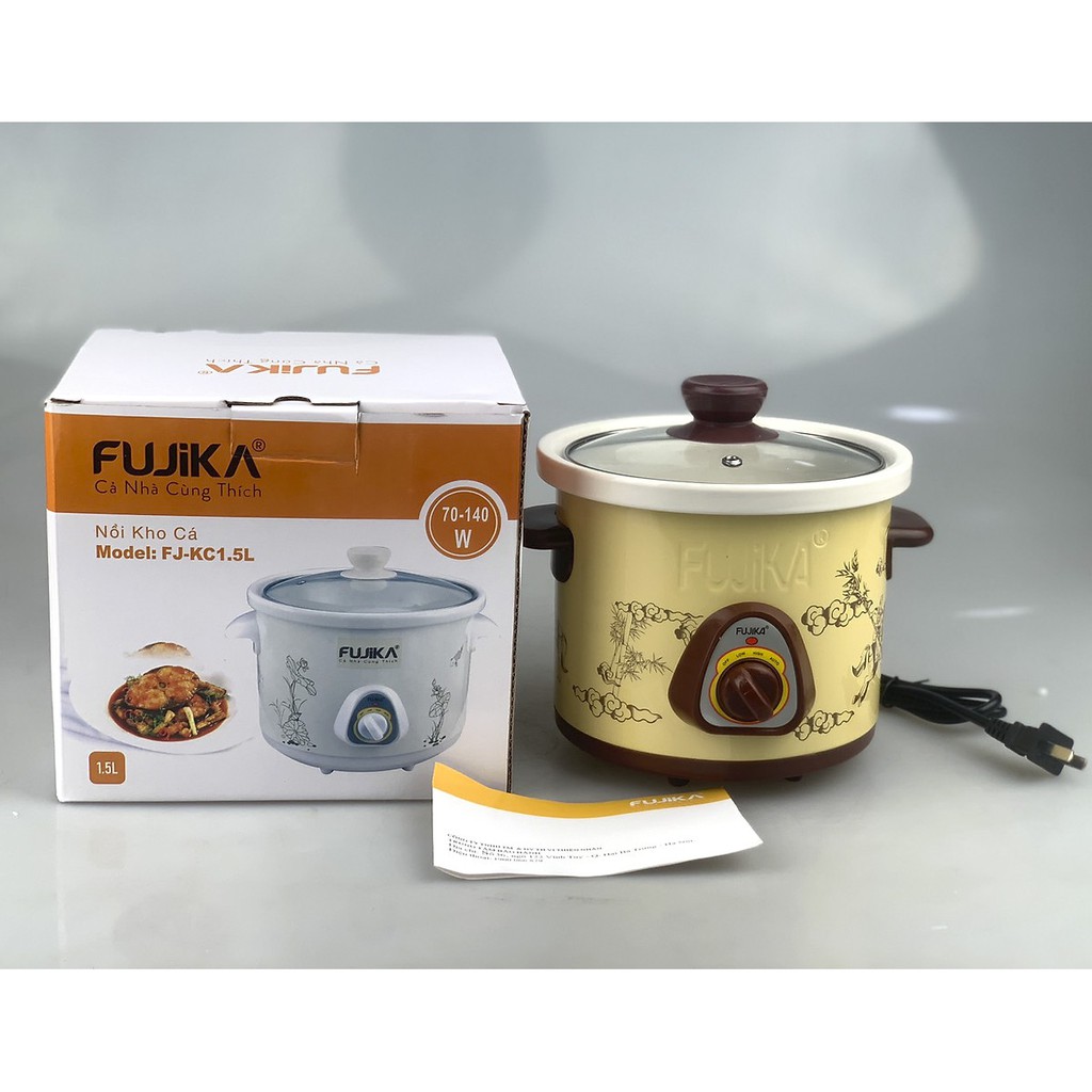 Nồi Kho Cá, hầm cháo nấu chậm Fujika FJ-KC15/25 dung tích1.5/ 2.5L nắp kính, lòng trắng dùng điện-hàng chính hãng