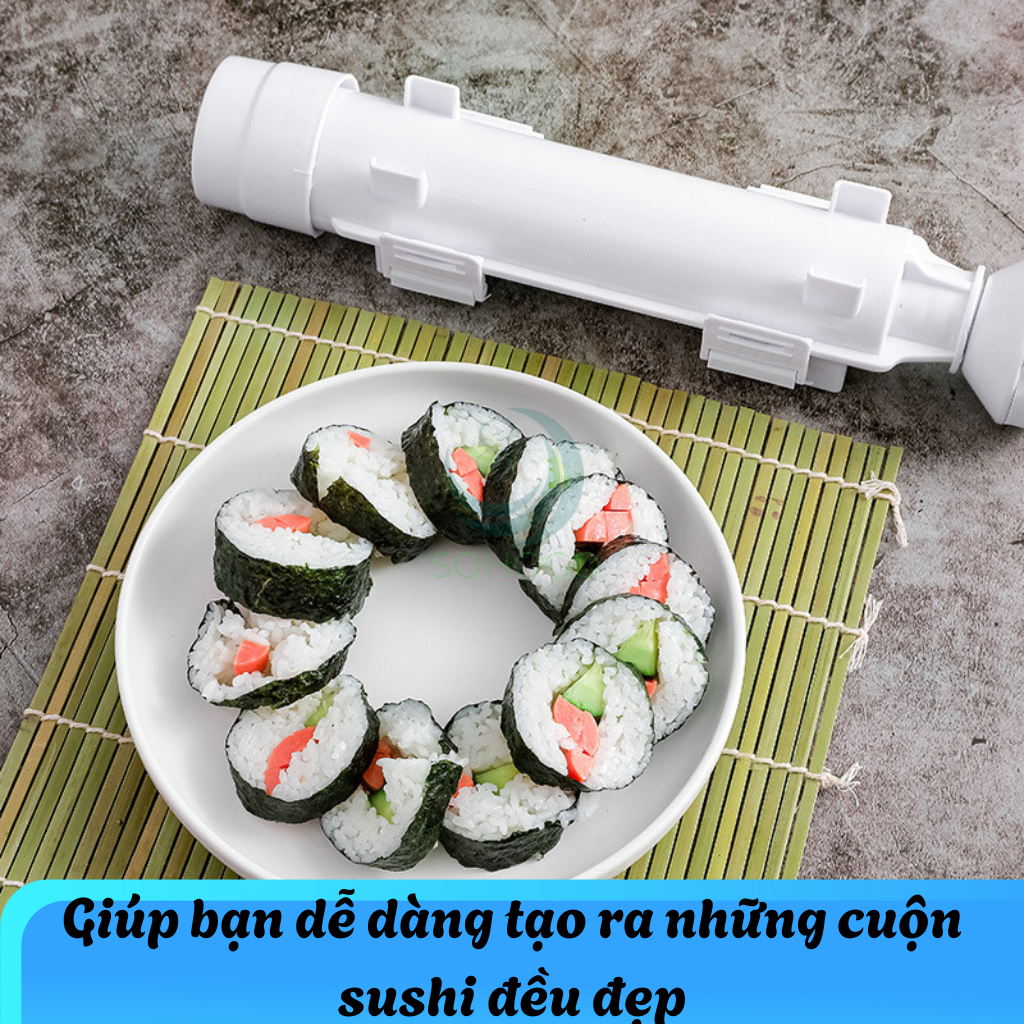Ống Nén Sushi Thông Minh Kèm Thảm Cuộn Dụng Cụ Làm Sushi Siêu Nhanh - Combo Ống &amp; Mành Cuộn