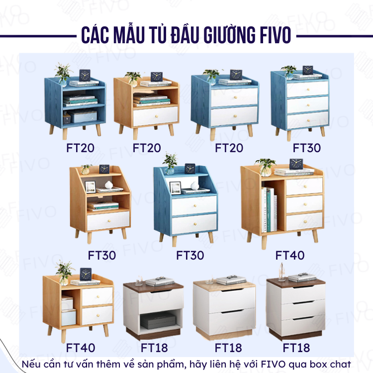 Tủ Đầu Giường Gỗ FIVO FT18 Có Ray Kéo Cao Cấp Thiết Kế Hiện Đại Phù Hợp Với Mọi Không Gian Phòng Ngủ