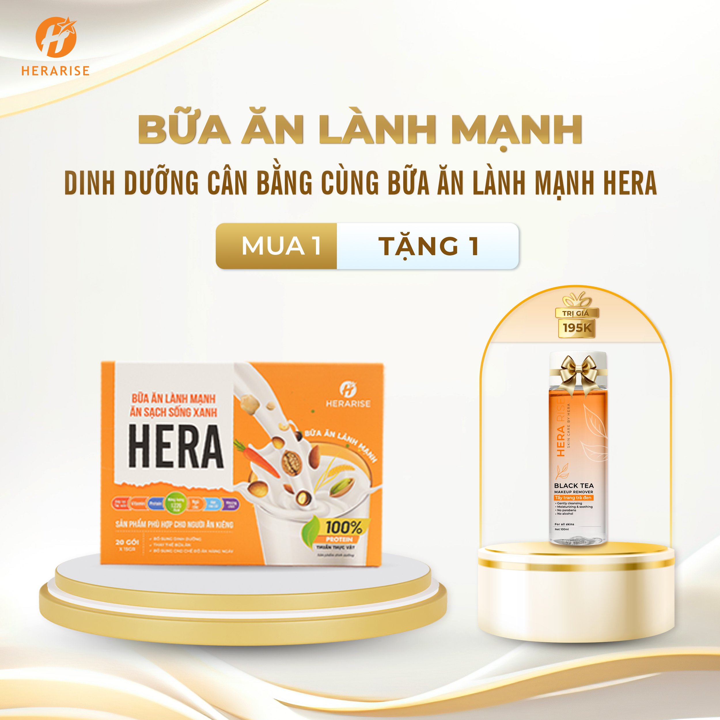 [Mua Một Tặng 1] 1 Hộp Bữa Ăn Dinh Dưỡng Heraris+1 Nước Tẩy Trang Chính Hãng