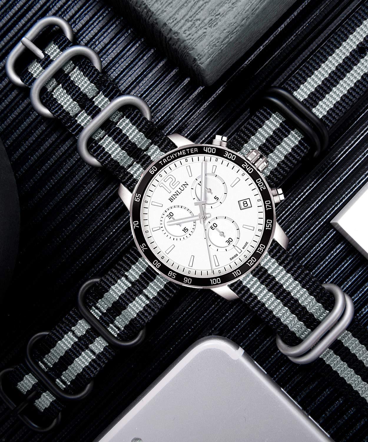 Vòng đeo tay đồng hồ dày cao trong các ban nhạc đa màu nylon đạn đạo dành cho nam nữ 22 mm với khóa thép không gỉ bạc/đen