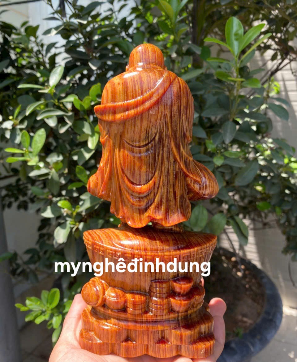 Tượng phật di lặc mini chúc phúc bằng gỗ huyết long đẹp long lanh cao 20x8x6cm