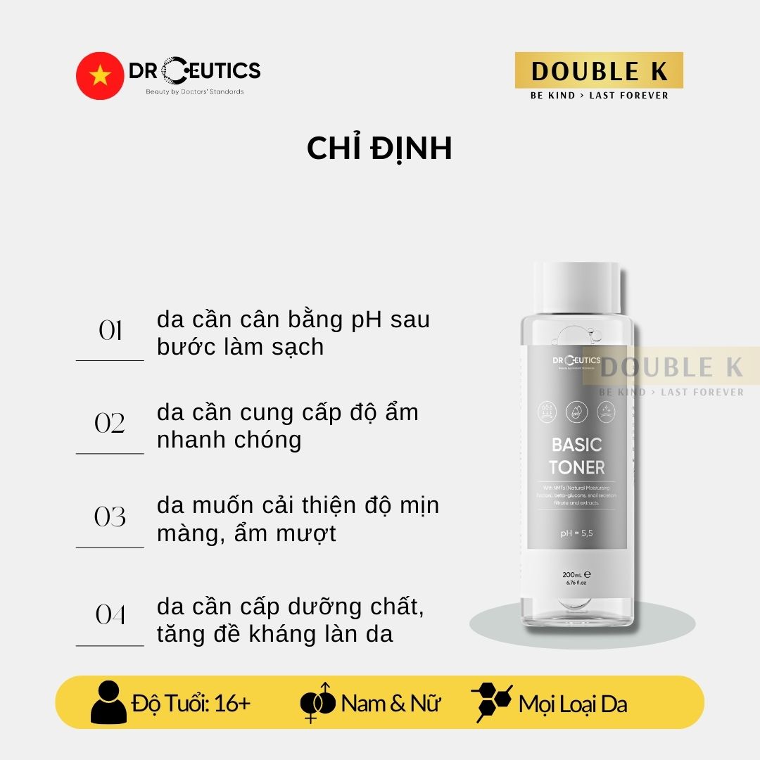 DrCeutics Basic Toner - Dung Dịch Cân Bằng pH, Cấp Ẩm Cho Da - Double K