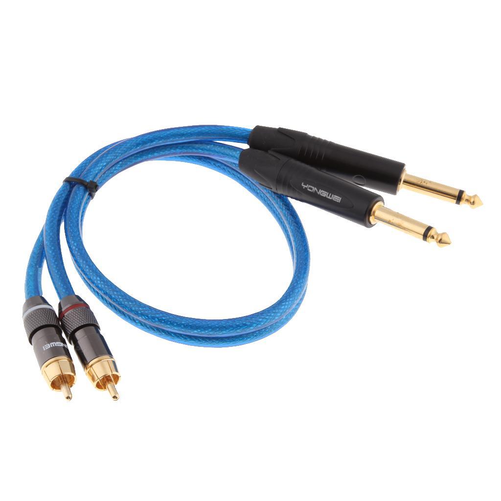 1.6FT 2 RCA Male to 2 6.35MM Stereo Audio Cable Gold-Plated for Speaker, AMP,