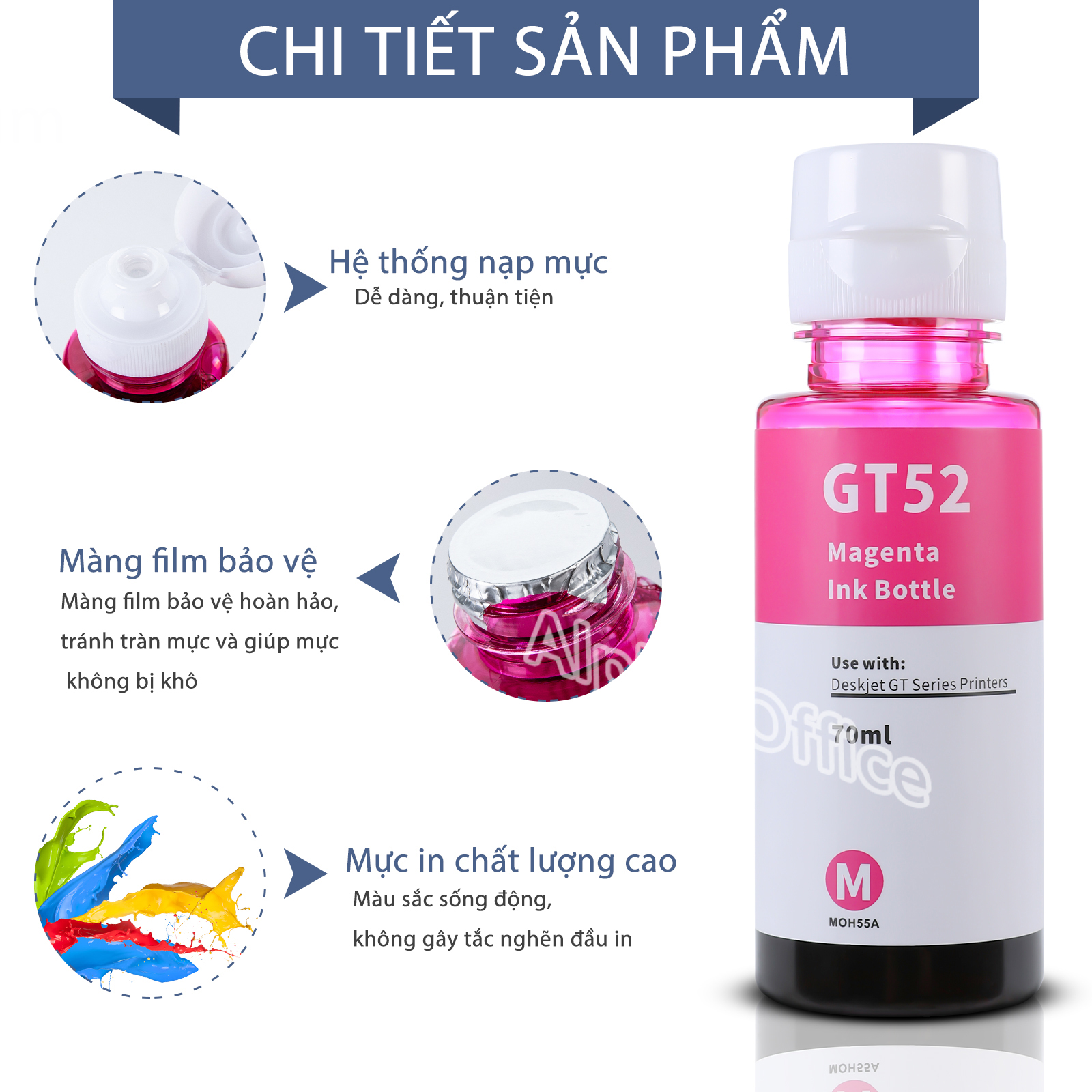 [HCM] Mực máy in phun HP GT52/53 màu Xanh(C)/Đỏ (M)/ Vàng (Y)/ Đen (BK)- hàng nhập khẩu - dùng cho máy in HP GT 5800/5810/5820 HP InkTank 115/ Inktank 315/ Inktank 415