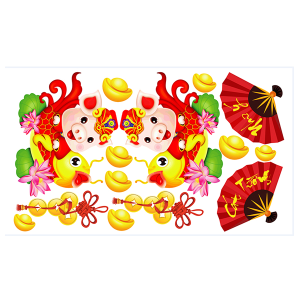 Decal Dán Tường Trang Trí Tết Đôi Cá Chép Đón Xuân