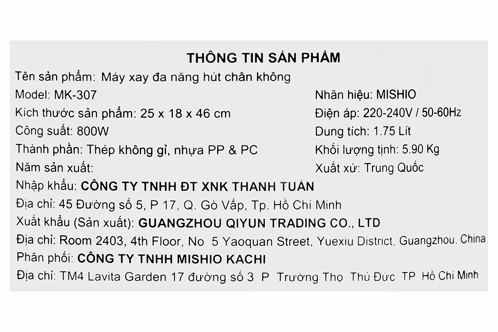 Máy làm sữa hạt hút chân không Mishio MK-307 - Hàng chính hãng