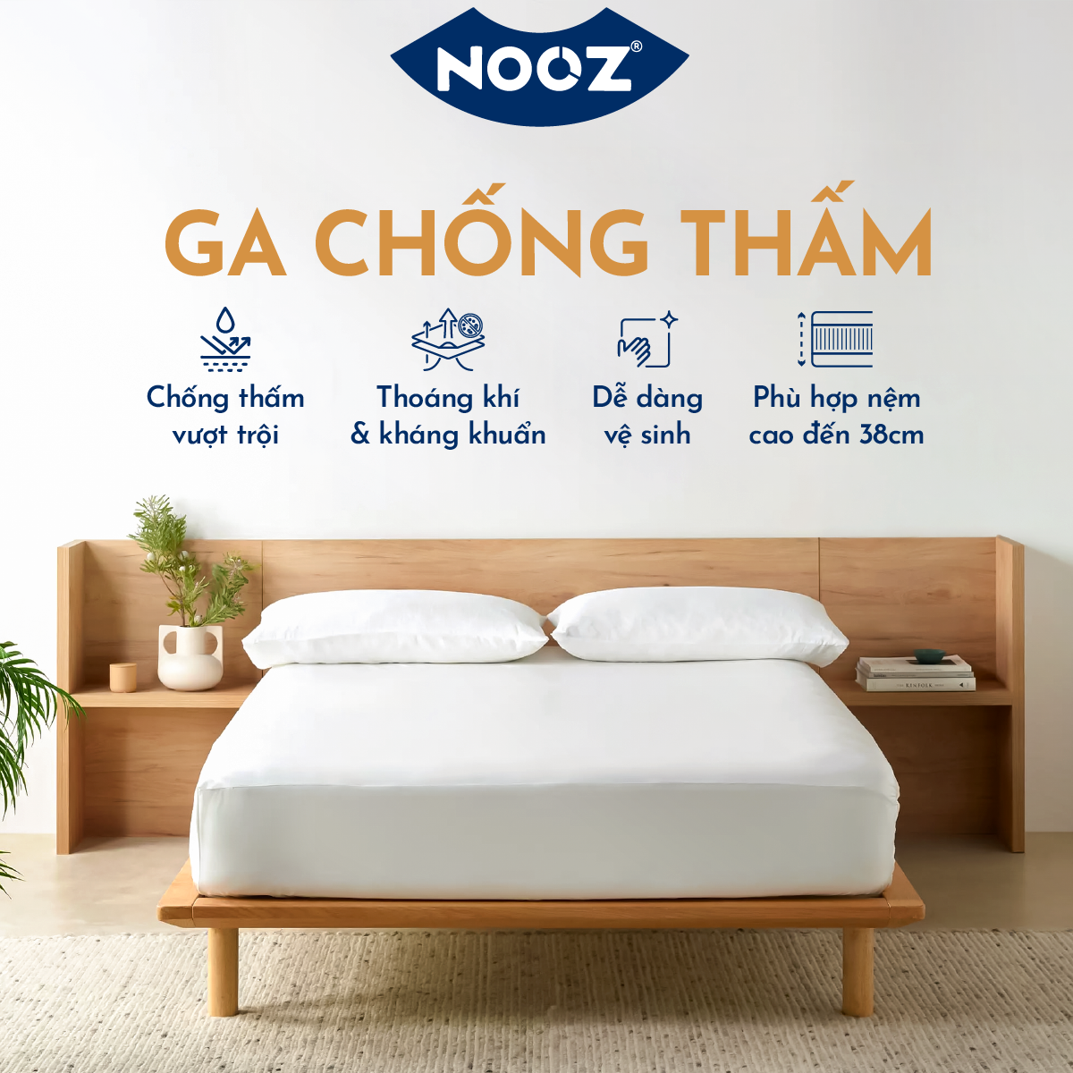 Ga Chống Thấm NOOZ Ga Bo Chun Phủ TPU Kháng Nước Giúp Tăng Tuổi Thọ Và Bảo Vệ Nệm NOOZ Home Goods
