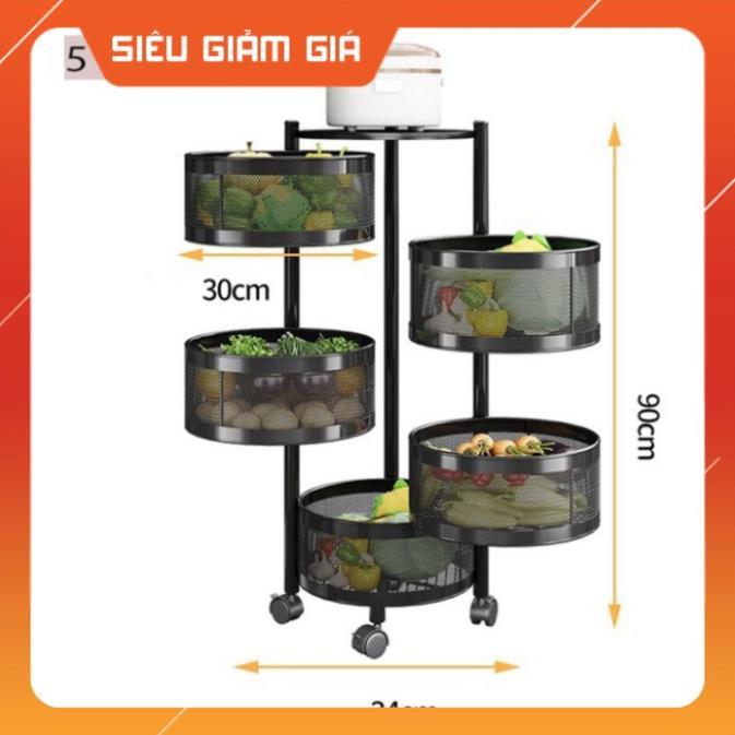 Kệ Tròn Xoay Đa Năng .Kệ Rau Củ Quả 3/4 Tầng Có Bánh Xe Di Chuyển.