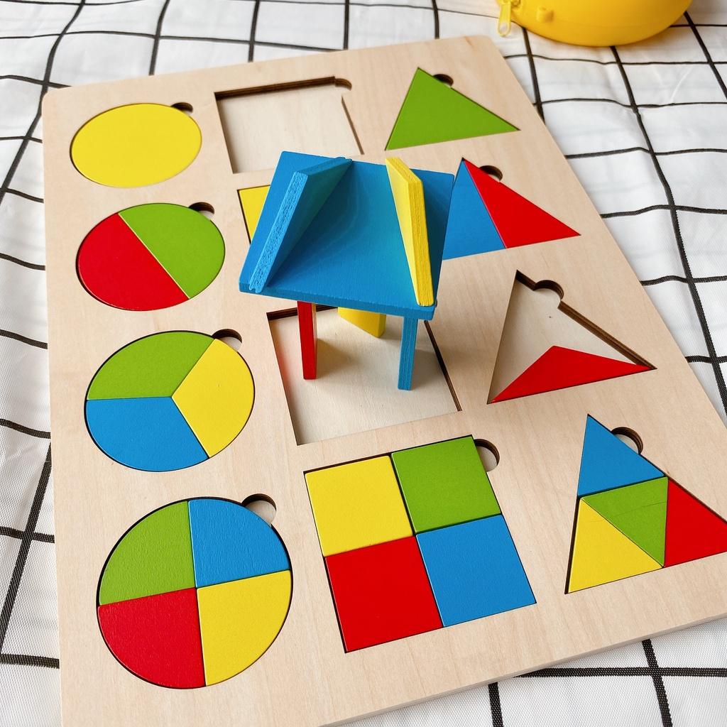 Combo Đồ chơi giáo dục Montessori, Xếp Hình 3D Hình Học Tròn, Tam Giác, Vuông, Kích Thích Phát Triển Tư Duy Cho Bé