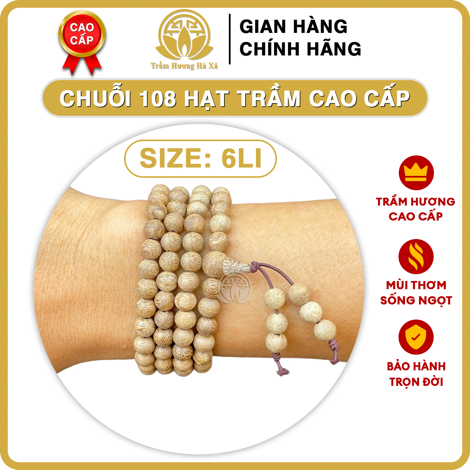 Vòng tay chuỗi 108 hạt phong thủy trầm hương tốc kiến cao cấp tự nhiên đeo tay nam nữ may mắn tài lộc TRẦM HƯƠNG HÀ XÁ