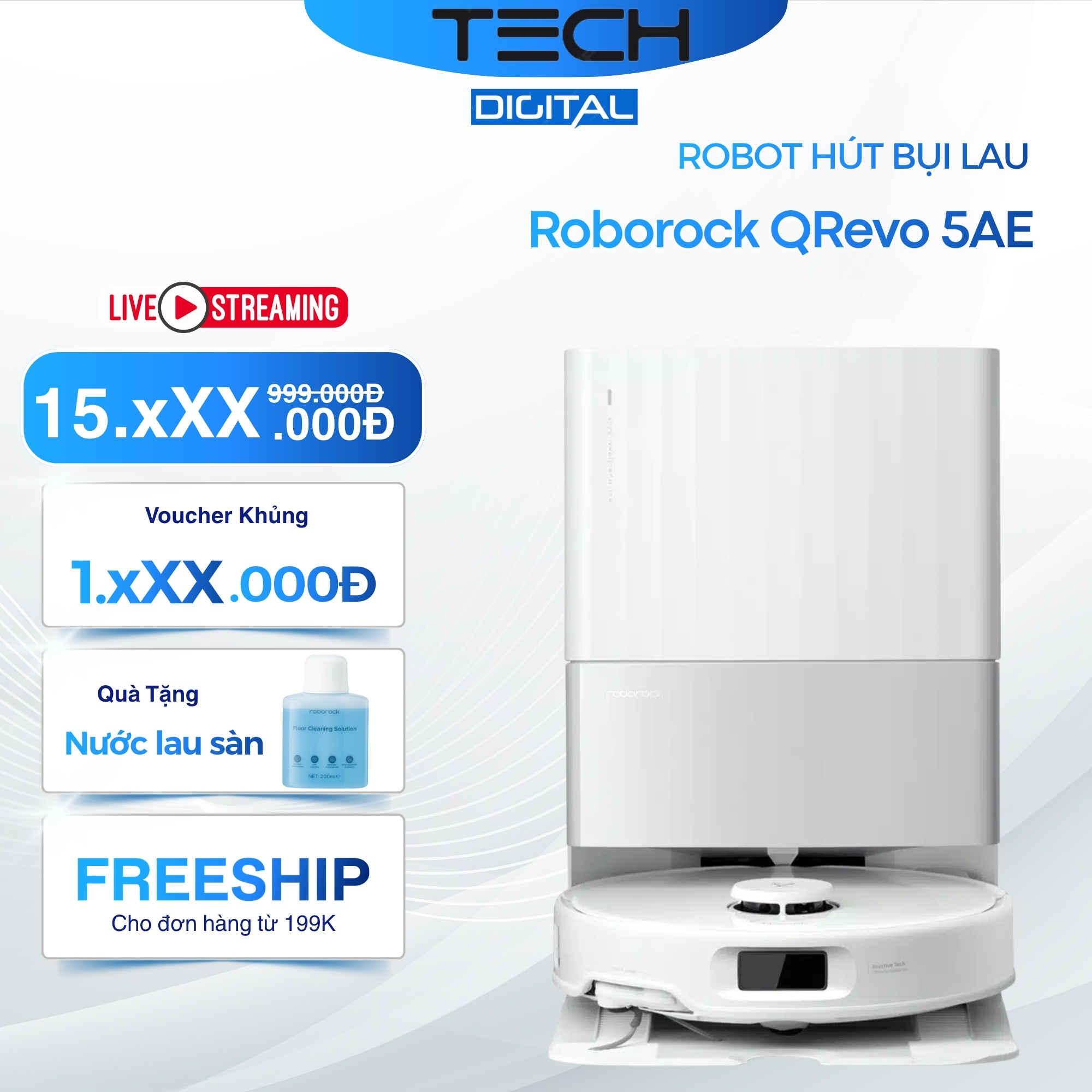 Bảo Hành 24T Robot Hút Bụi Lau Nhà Roborock QRevo 5AE Lực Hút 12.000 Pa - Hàng Chính Hãng - Màu Trắng