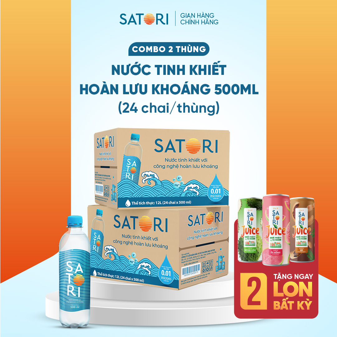 Combo 2 Thùng Nước Tinh Khiết Hoàn Lưu Khoáng SATORI 500ml (24 Chai/Thùng)