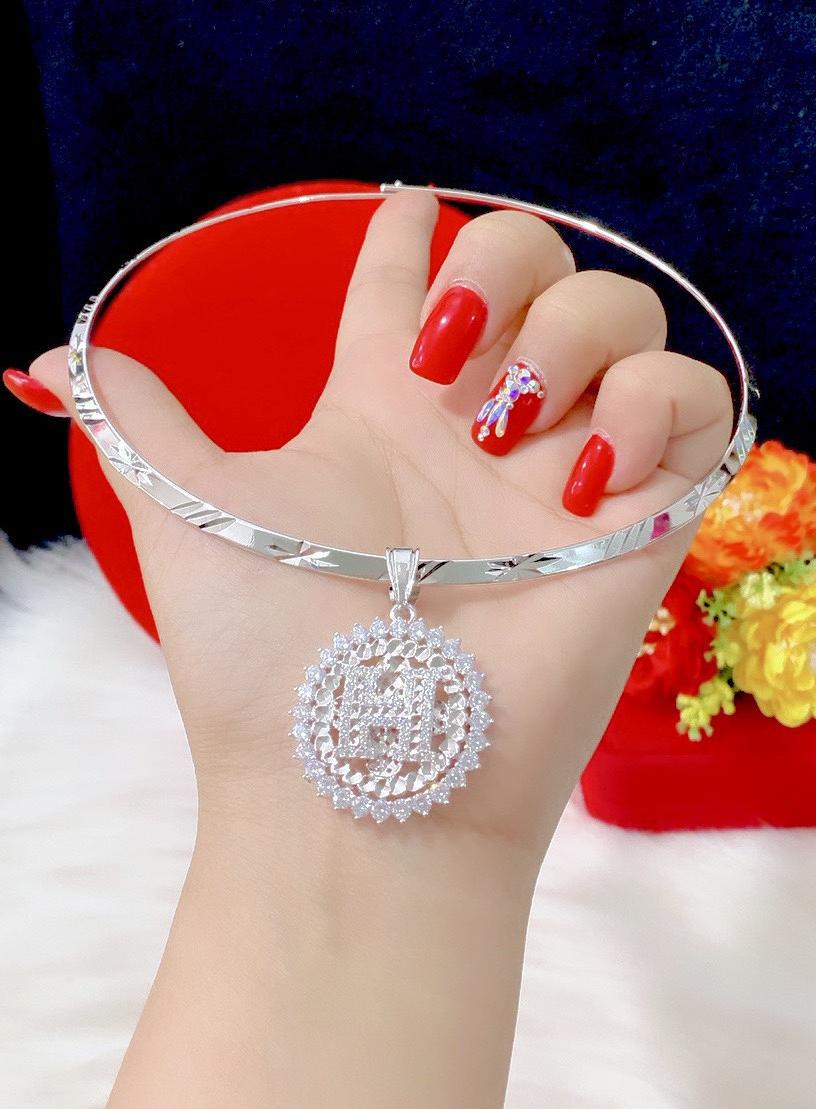 Kiềng cổ mặt chữ H mạ màu bạch kim cao cấp E641