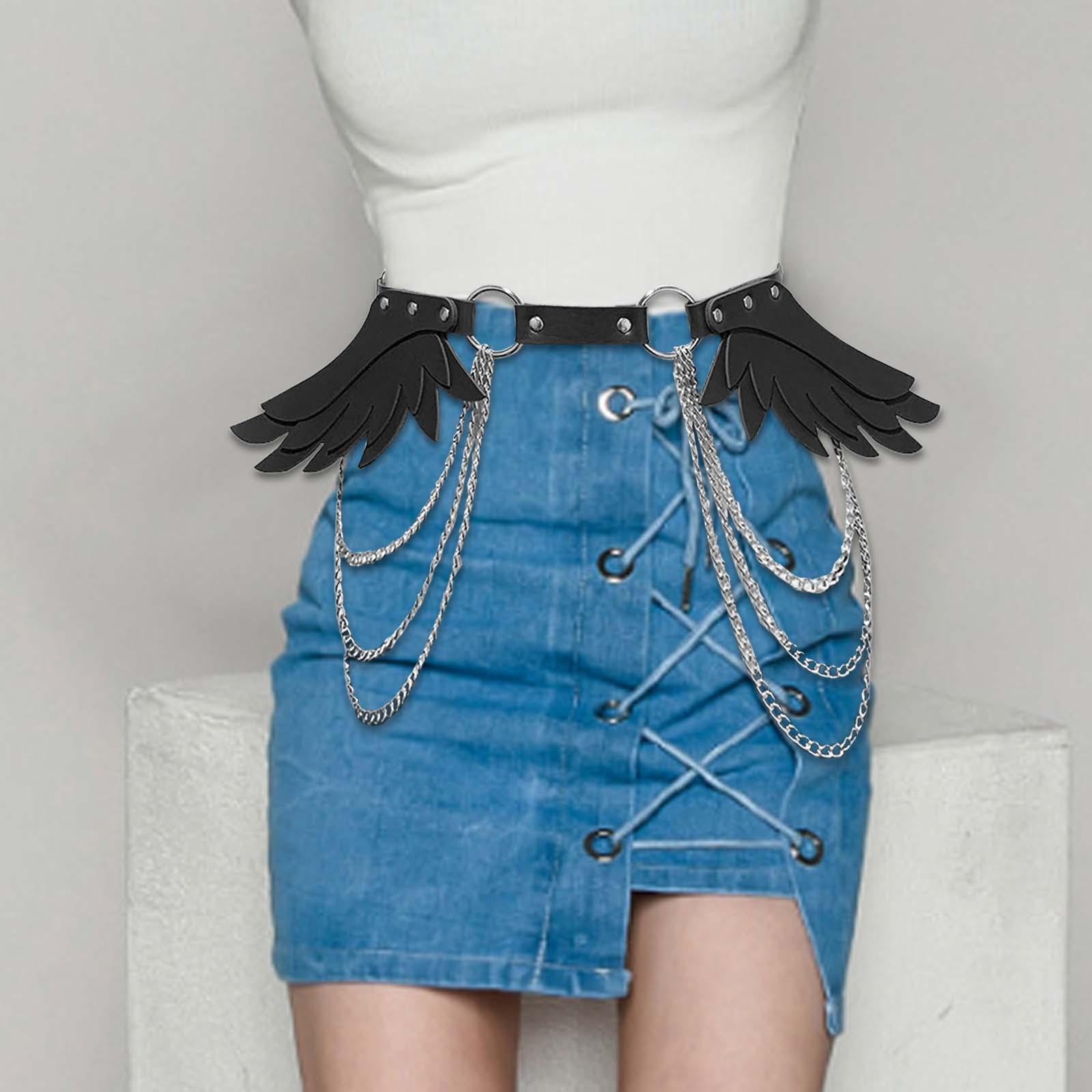 Punk Waist Chain Belt with Wing Punk Rock Belt for Pants Cosplay Rave Outfit