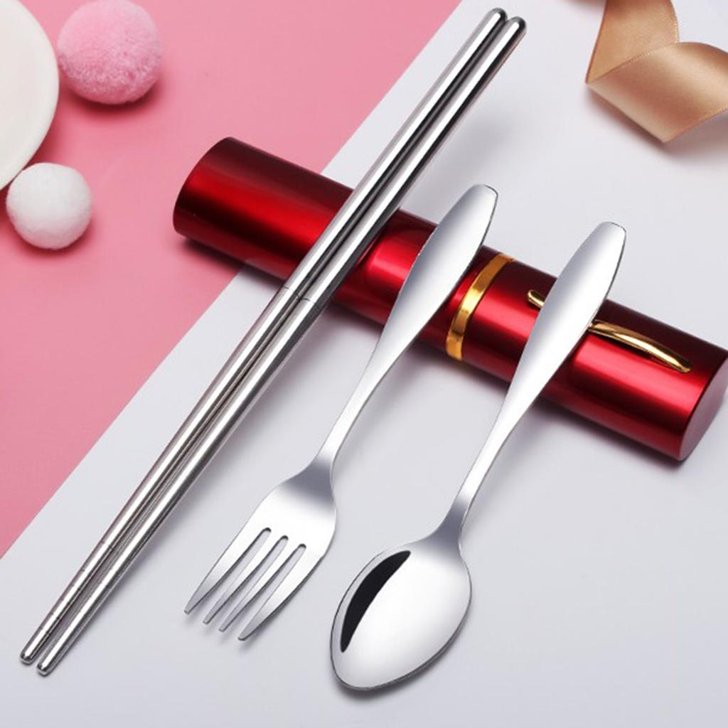 Tableware Stainless Steel Travel Portable Chopsticks, Forks Spoons