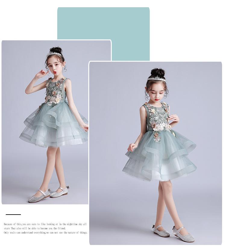 Váy đầm bé gái dễ thương, váy dự tiệc cho bé từ 6-12 tuổi màu xanh lục