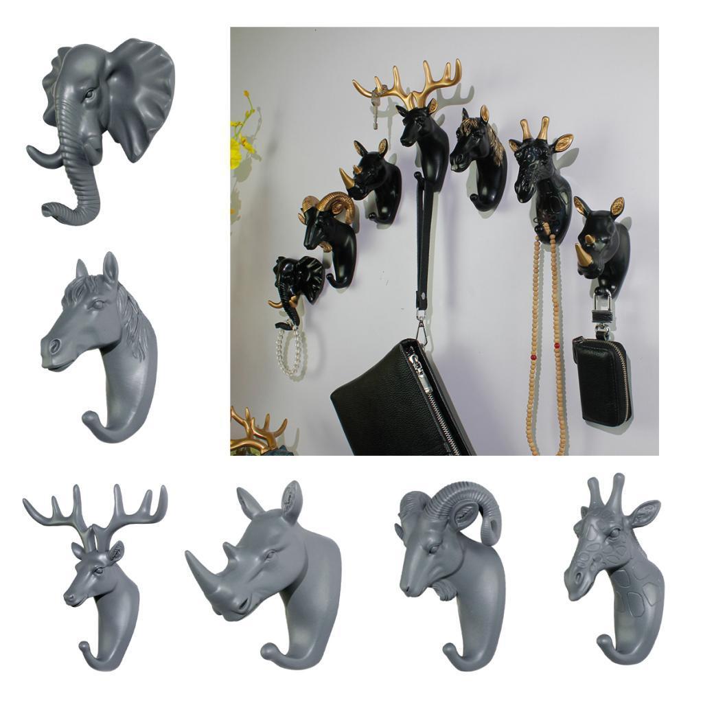 Nordic Style Resin Animal Head Wall Hook Coat Hanger Towel Rack Gray Color-Deer