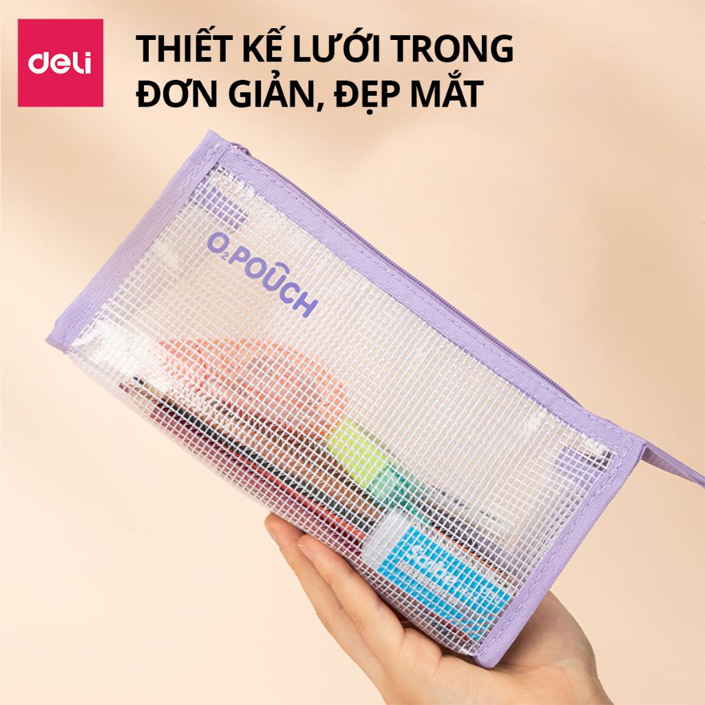 Túi Đựng Bút Bóp Viết Tam Giác Lưới Chống Nước Deli - Sức Chứa Lớn Chống Thấm Nước Túi Mỹ Phẩm Học Sinh Văn Phòng