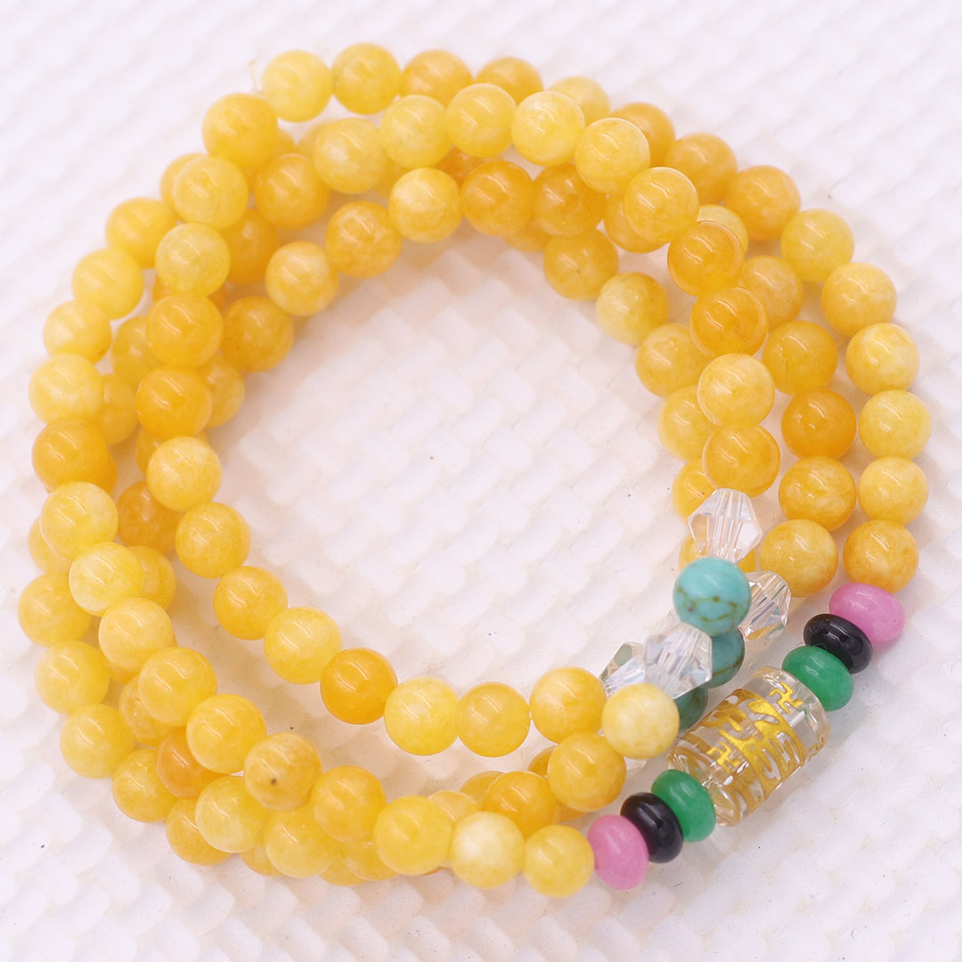 Vòng chuỗi 108 hạt đá ngọc tủy vàng charm lục tự chân ngôn - hạt 8 ly , vòng chuỗi niệm Phật, vòng chuỗi đeo tay