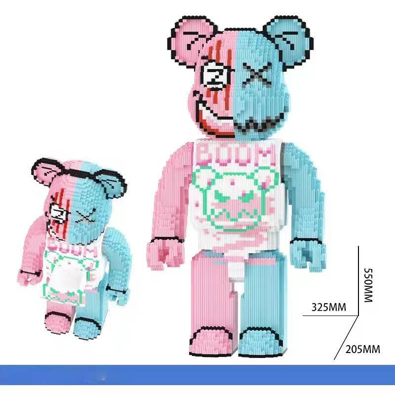 (55cm ) Mô hình lắp ráp Bearbrick size lớn chủ đề hoa ( tặng búa + đèn + 1 mini) - Hồng tim 55cm