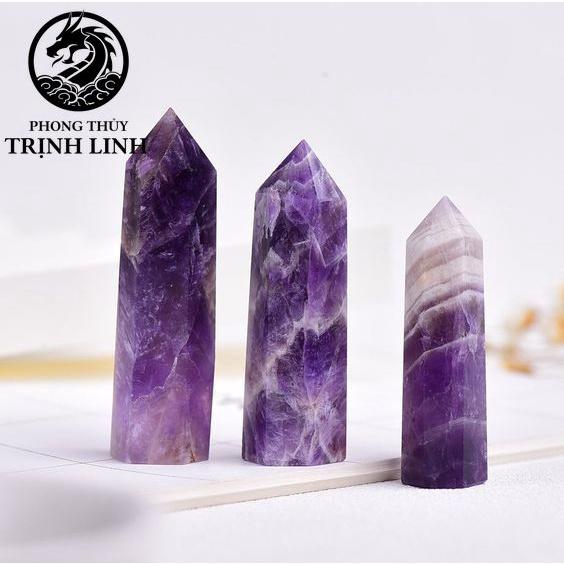 Trụ đá thanh tẩy T.A TÍM ĐẬM dùng trong Tarot, reiki, thiền định,yoga cân bằng, phong thủy