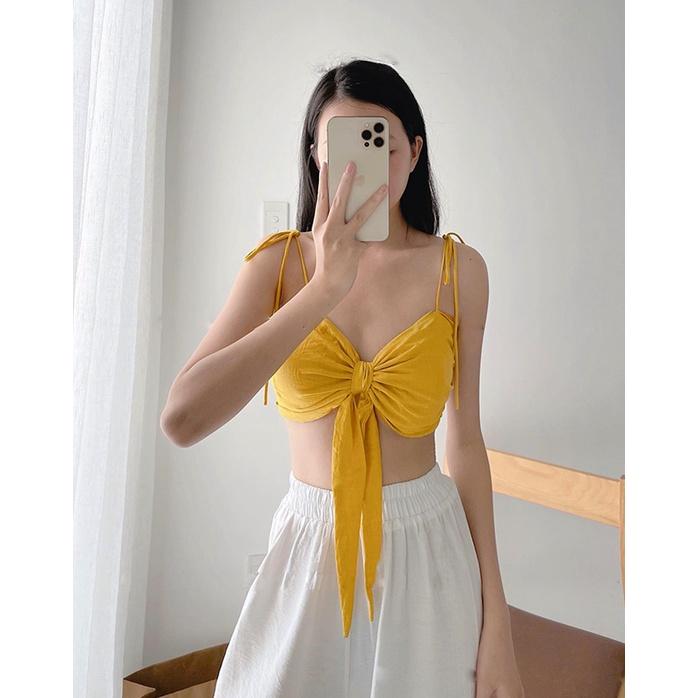SET ÁO CÚP NGỰC CỘT NƠ KÈM QUẦN SUÔNG CHUN ĐI BIỂN CỰC XINH BAO LUNG LINH XINH XẮN - QANU413