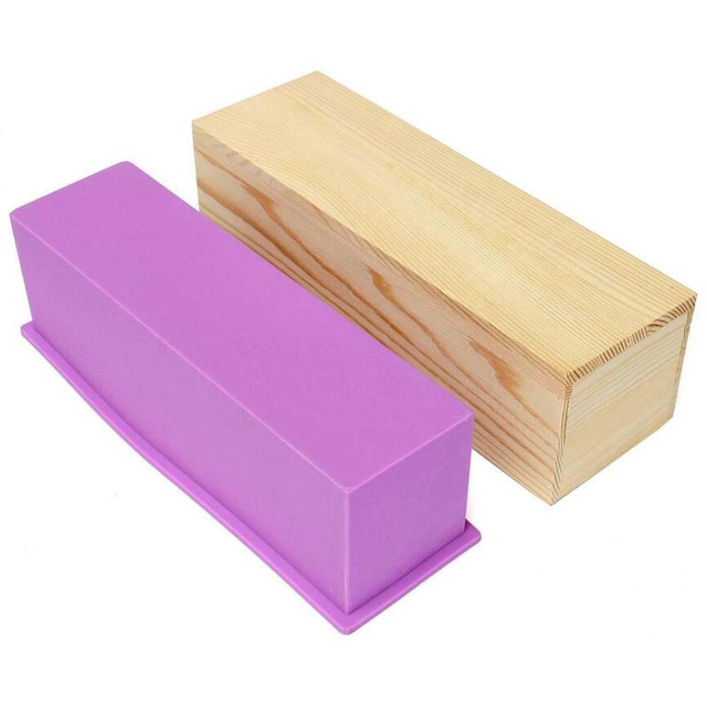 1200g Silicone Soap Loaf Mold Wooden Box DIY Making Tool BPA Free A Pink