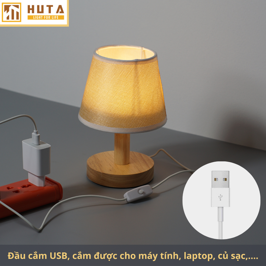 Đèn Ngủ Để Bàn Gỗ HUTA G9 Mini Phong Cách Vintage, Đầu Cắm USB, Decor Trang Trí Phòng Ngủ, Đầu Giường, Dải Led Ánh Sáng Vàng