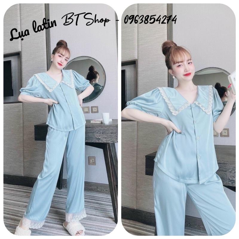Bộ pijama mặc nhà mặc ngủ vải lụa latin trơn freesize 42-57kg