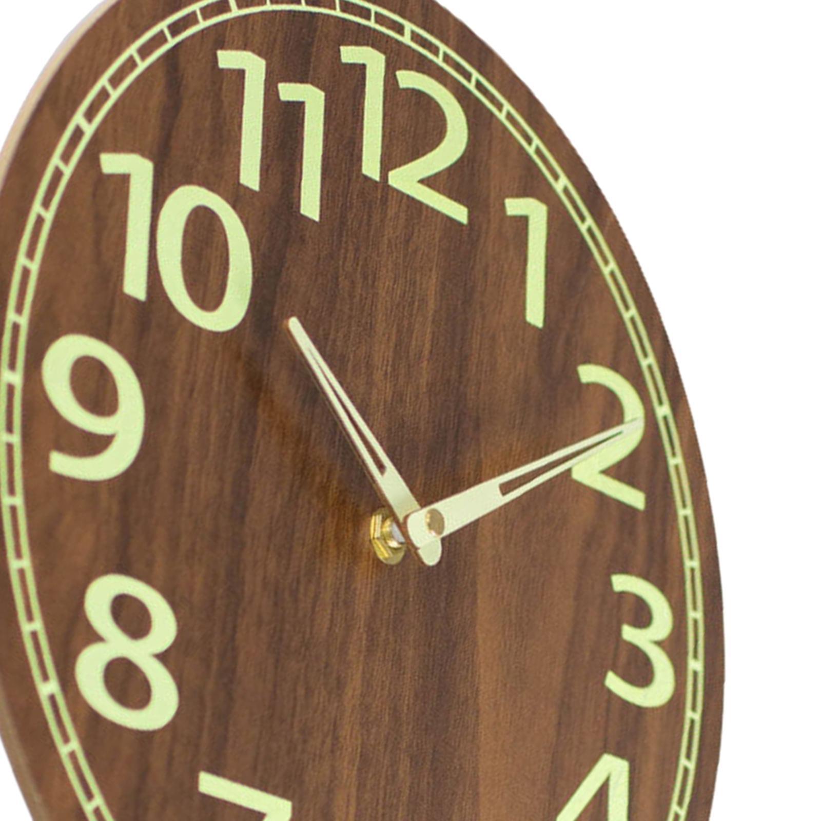 12 inch Luminous Wall Clock Wooden Wall Clock Round Non Ticking Decorative Silent Analog Clock for Living Room