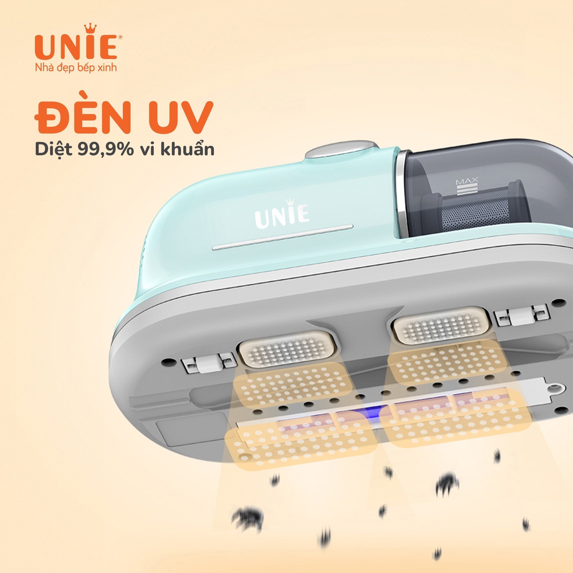 Máy hút bụi chăn đệm UNIE UMV62, công suất 350w siêu mạnh Hút đa năng trên mọi bề mặt, Đèn UV diệt vi khuẩn, bh 12 tháng- HÀNG CHÍNH HÃNG