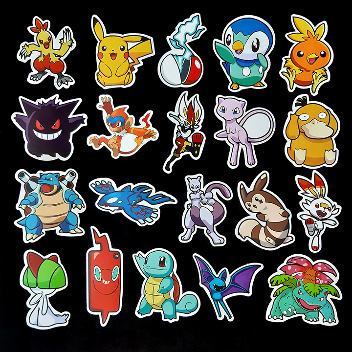 Bộ Sticker dán cao cấp chủ đề POKEMON - Dùng dán Xe, dán mũ bảo hiểm, dán Laptop