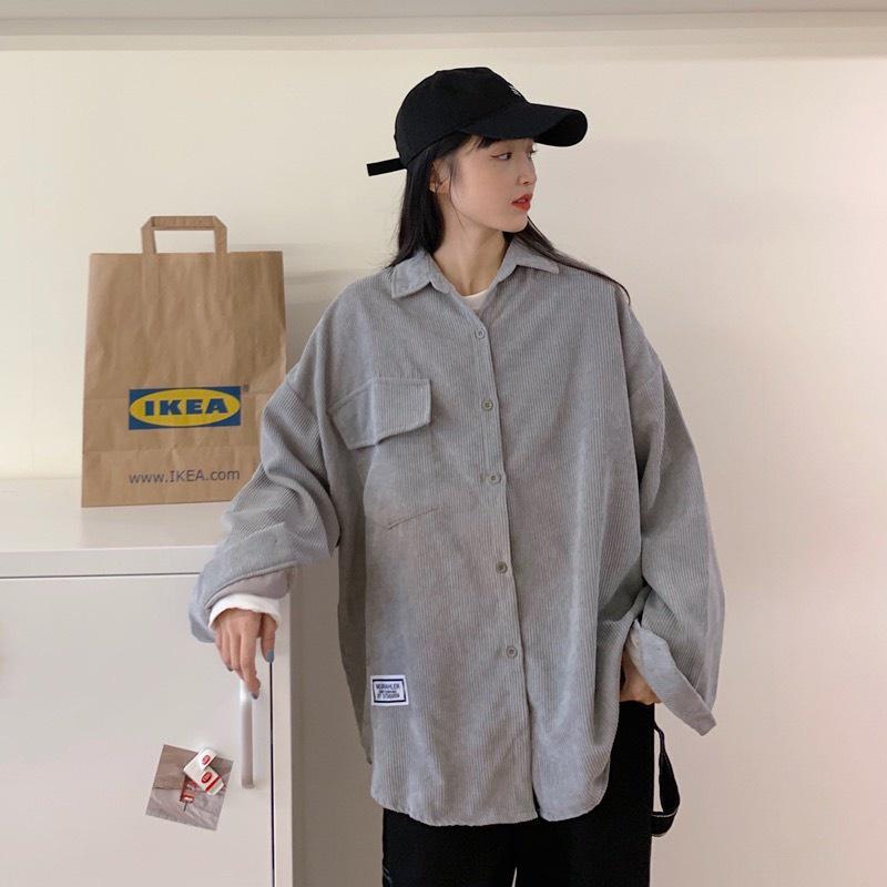 Áo Sơ Mi Nhung TĂM Unisex Form Rộng Ulzzang Hàn Quốc - Áo sơ mi nữ phong cách kiểu màu Vintage