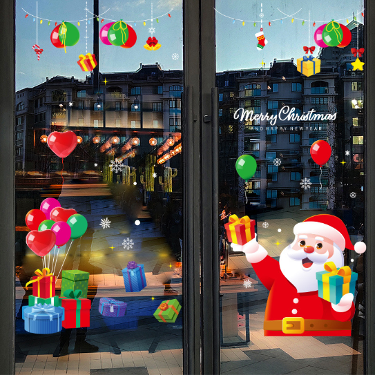 Decal trang trí Noel hít tĩnh điện - Ông già Noel cầm hộp quà