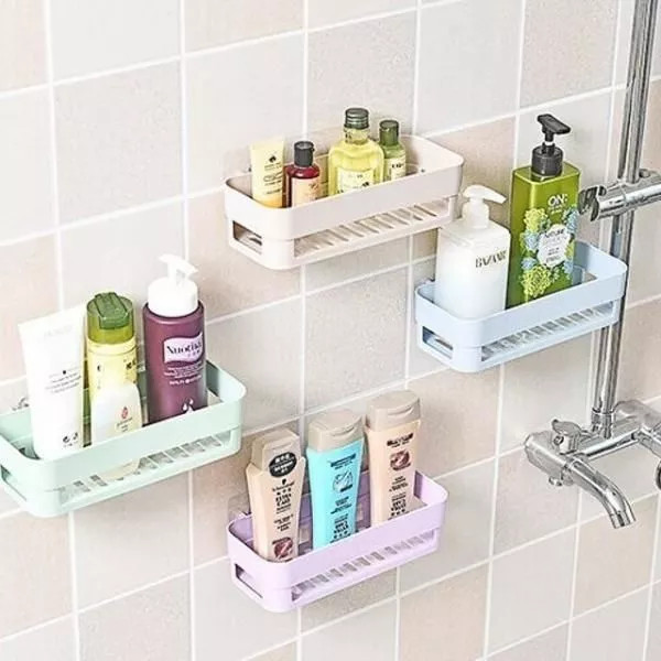 Kệ dán tường nhà tắm,nhà bếp đa năng chịu lực để sữa tắm dầu gội Nhựa Cao Cấp 25x13x7cm