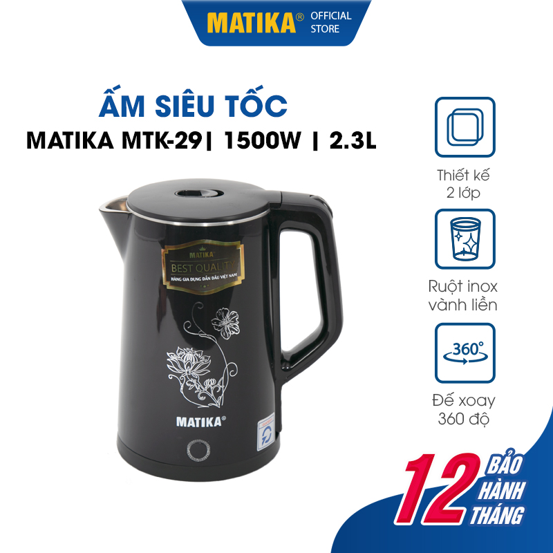 Ấm Siêu Tốc MATIKA 2.3L Đen MTK-29 - Hàng chính hãng