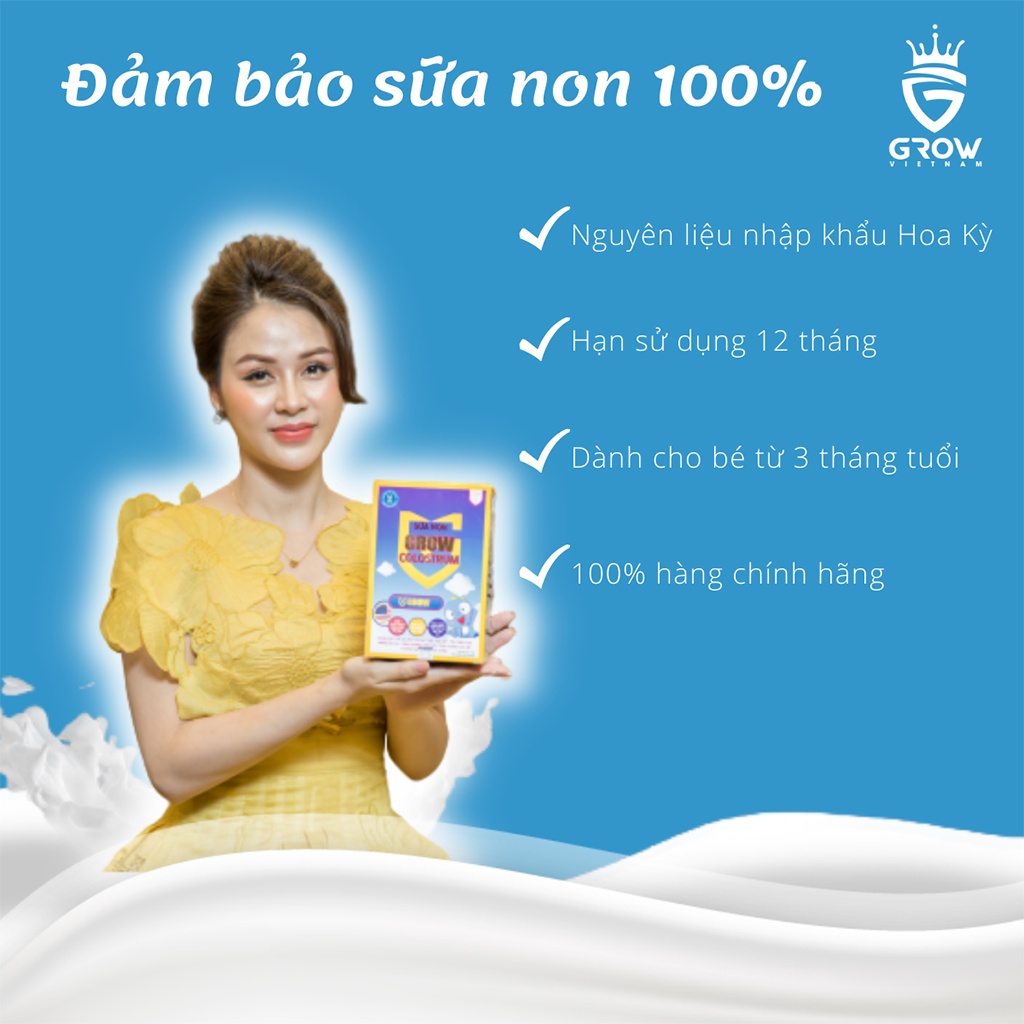Combo 3 hộp sữa non Grow Colostrum Hộp 20 gói x 10g giúp bé phát triển chiều cao trí não, bổ sung dinh dưỡng khoáng chất