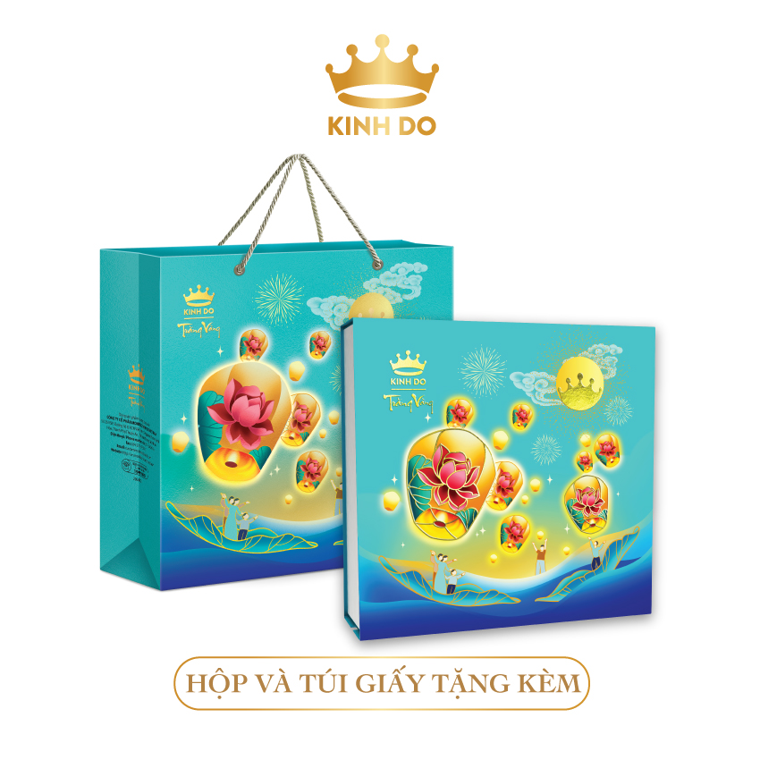 Tặng lồng đèn giấy - Hộp bánh trung thu Kinh Đô cao cấp - Trăng Vàng Hồng Ngọc Tâm An (4 Bánh x 120gr)