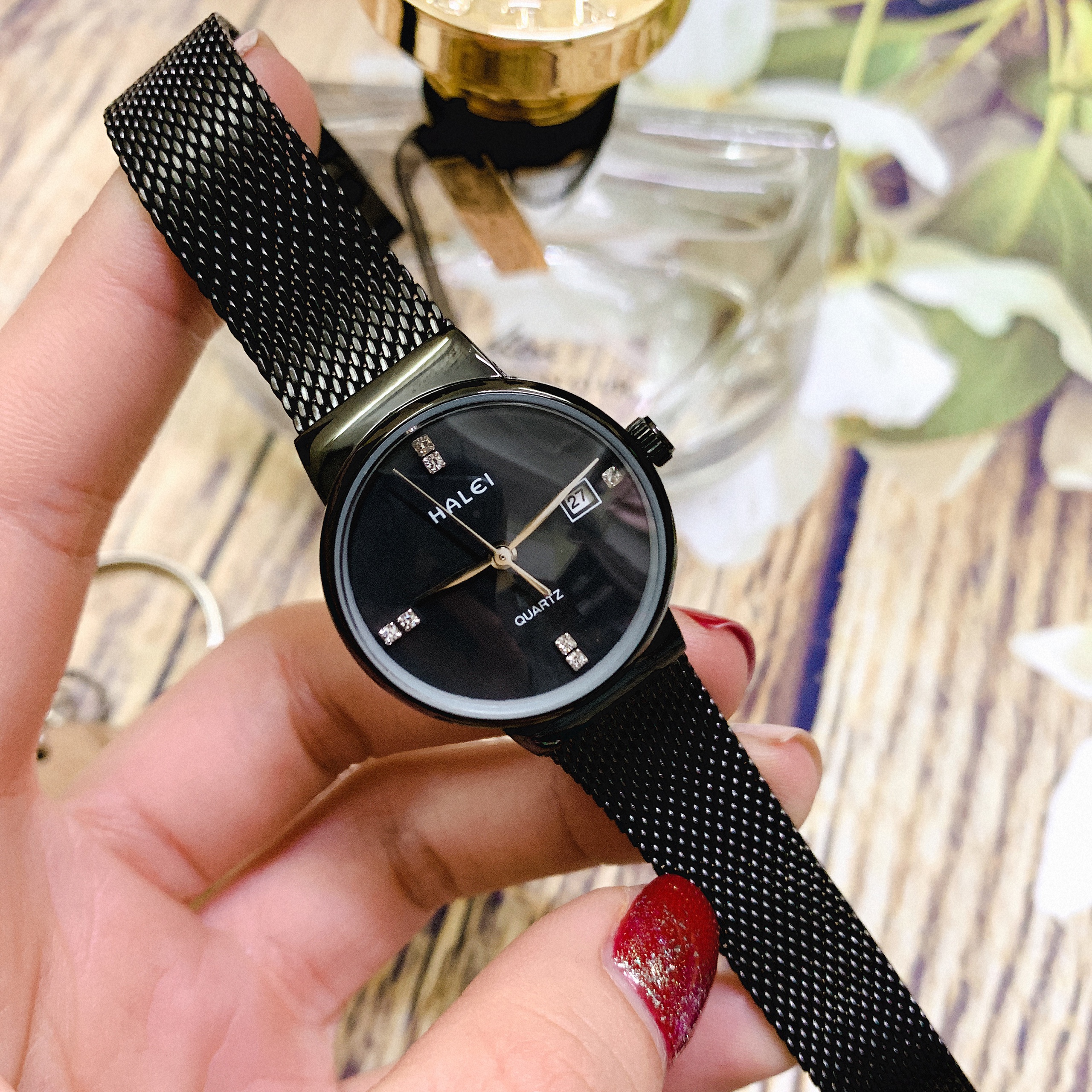 Đồng Hồ Nữ Halei HL8024 full đen