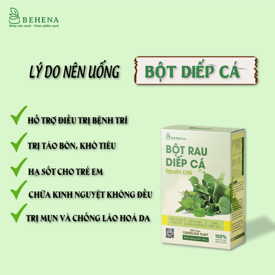 Bột rau diếp cá nguyên chất Behena sấy lạnh đắp mặt hữu cơ uống đẹp da thanh nhiệt _Minh Anpha